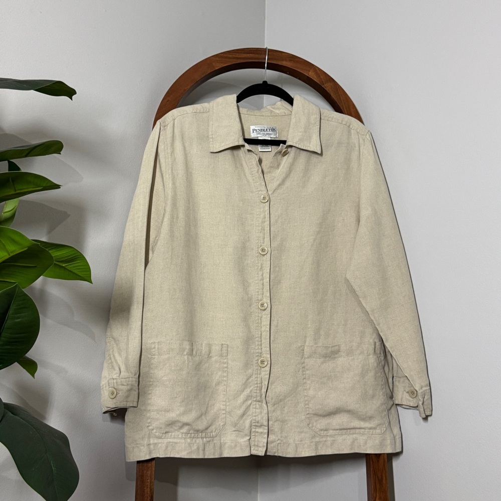 Pendleton 1X Tan 100% Linen Lightweight Shirt Jacket Shacket